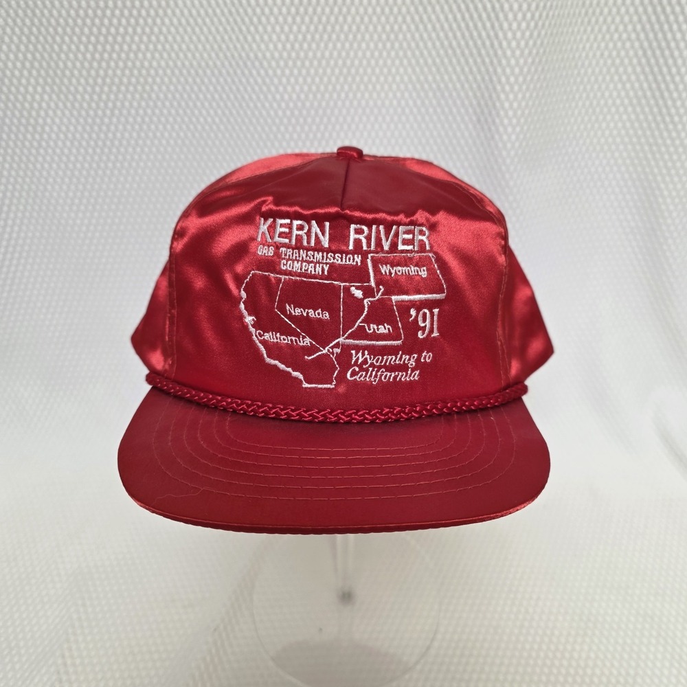 Kern River Gas Transmission Company Hat Cap Red White Vintage Vtg Shiny Nylon